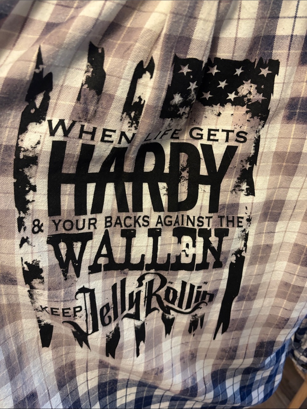 Handmade one of a kind Distressed Flannel Shirt Hardy Jelly Roll Wallen - Picture 2 of 6